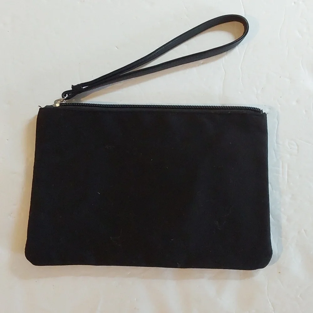 Victoria's Secret Black Silver Sequin Zip pouch Wristlet